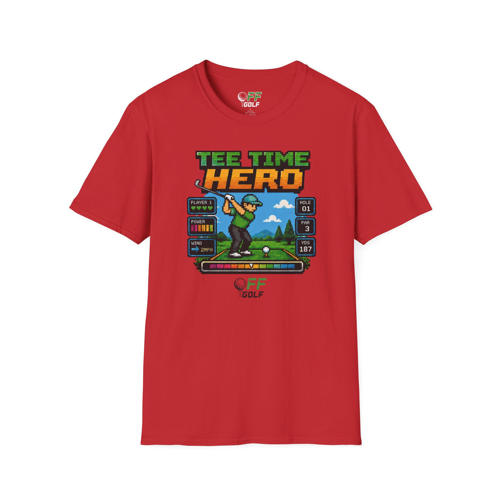 Golf T-Shirt — "Tee Time Hero" Pixel Golfing Tee (16 colors)