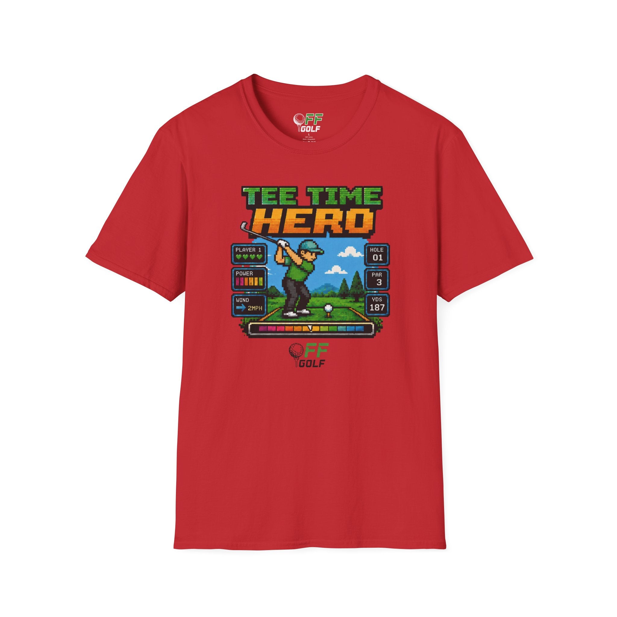 Golf T-Shirt — "Tee Time Hero" Pixel Golfing Tee (16 colors)