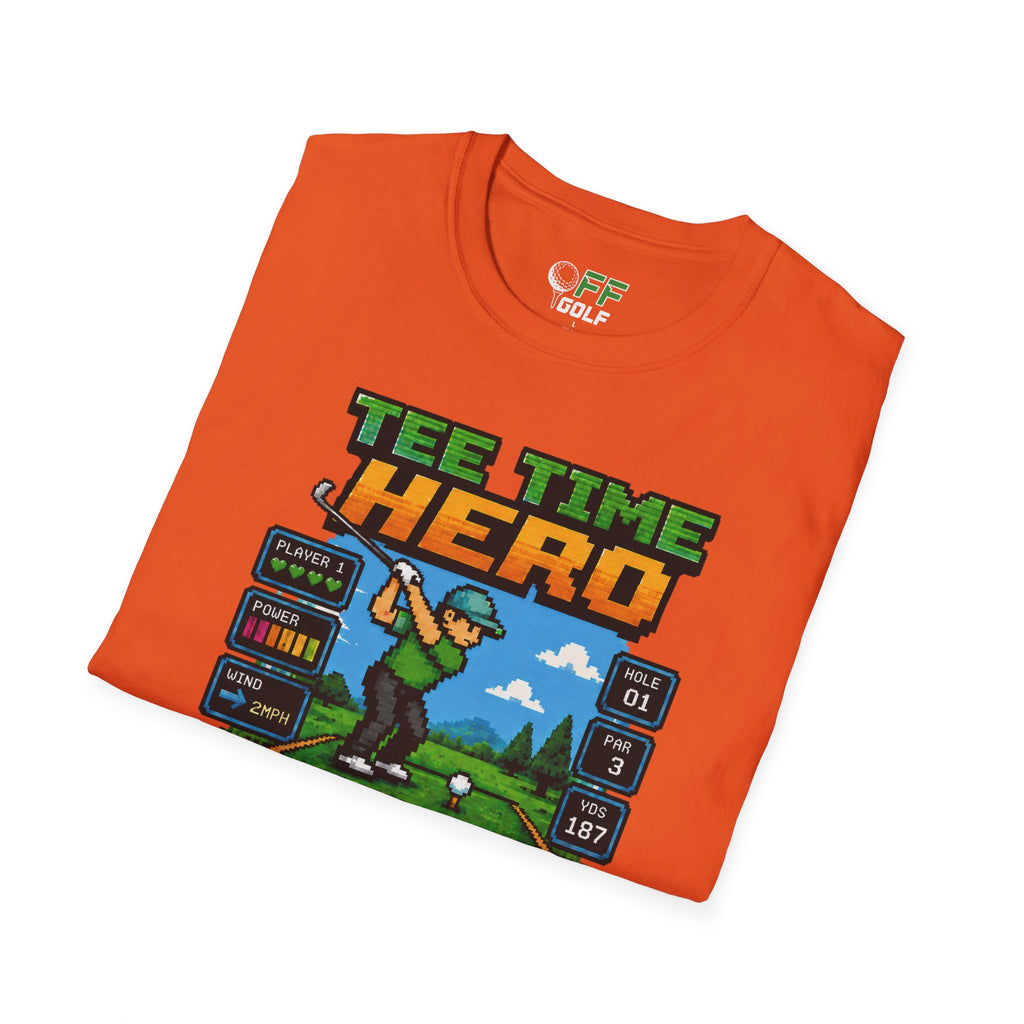 Golf T-Shirt — "Tee Time Hero" Pixel Golfing Tee (16 colors)