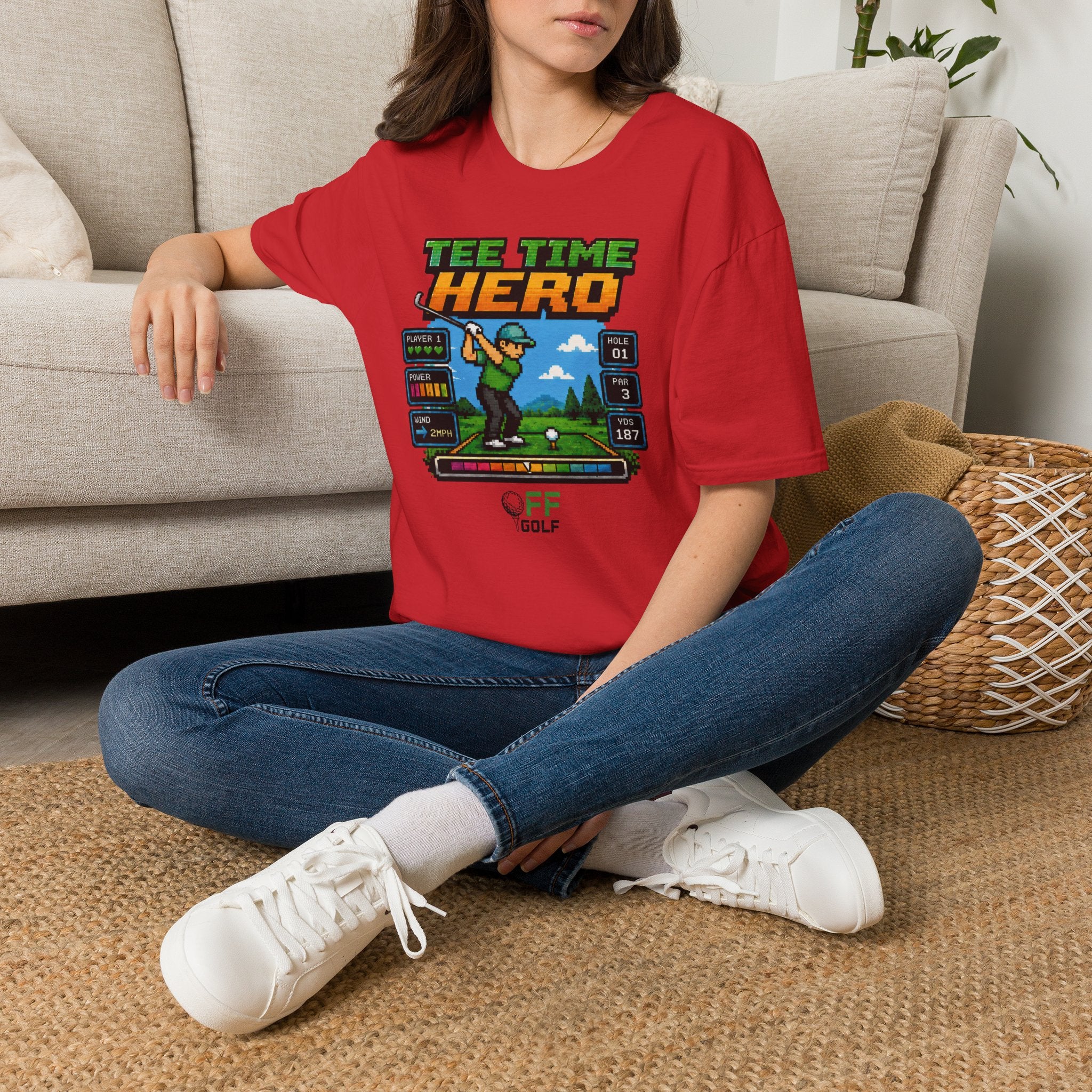 Golf T-Shirt — "Tee Time Hero" Pixel Golfing Tee (16 colors)