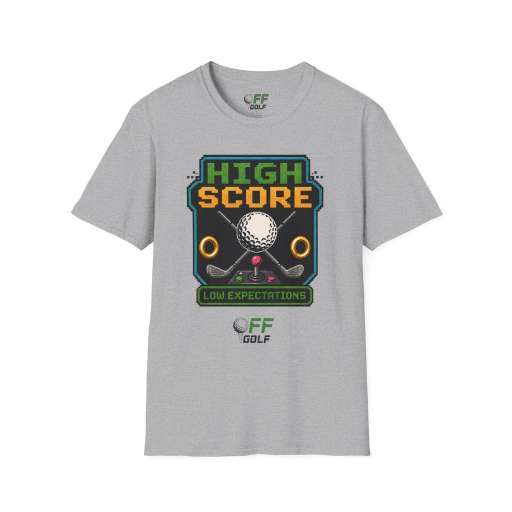 Golf T-Shirt — "High Score" Retro Arcade Pinball Golfing Tee (16 colors)