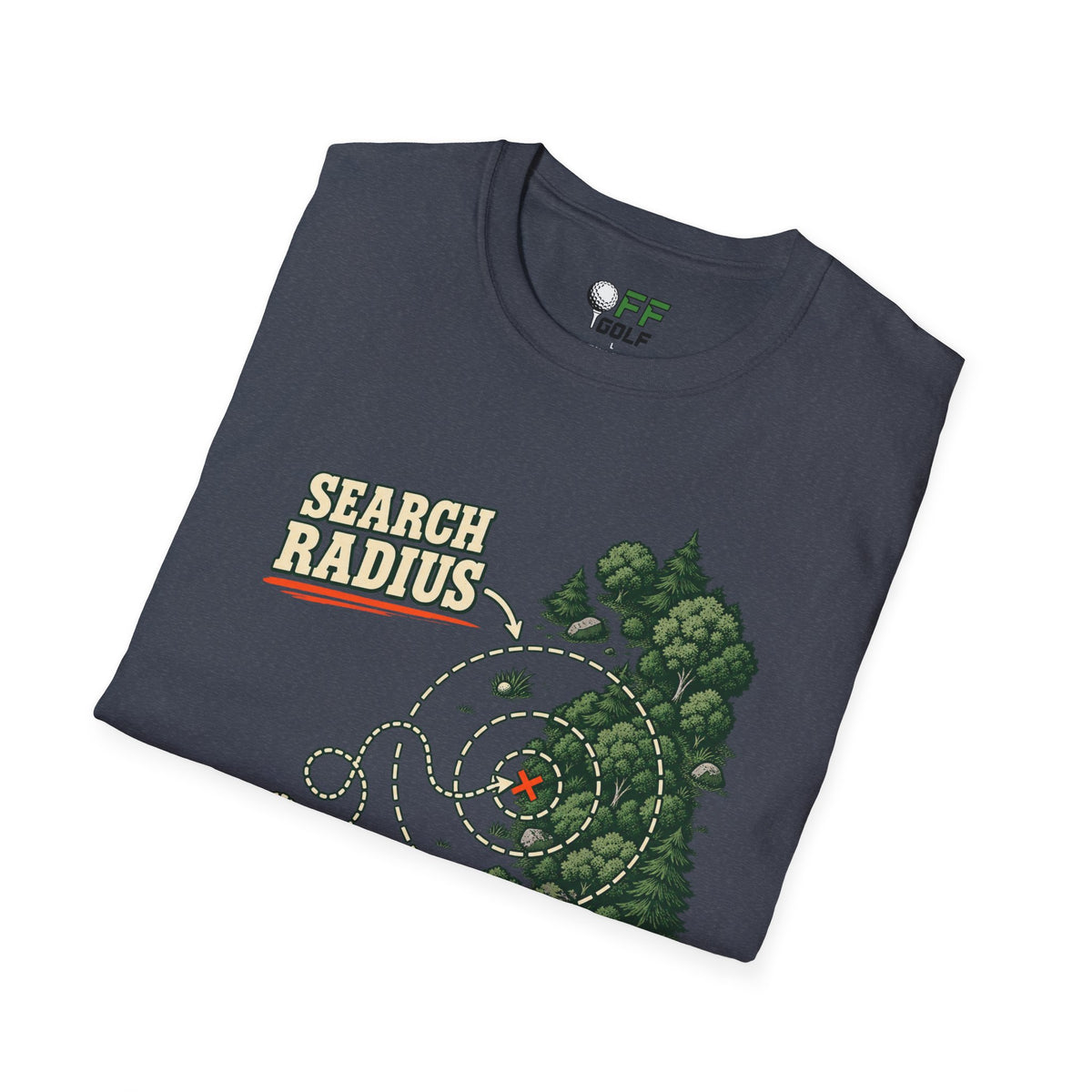 Golf Search Radius T-Shirt — Funny Golf Course Map Design (16 Colors)