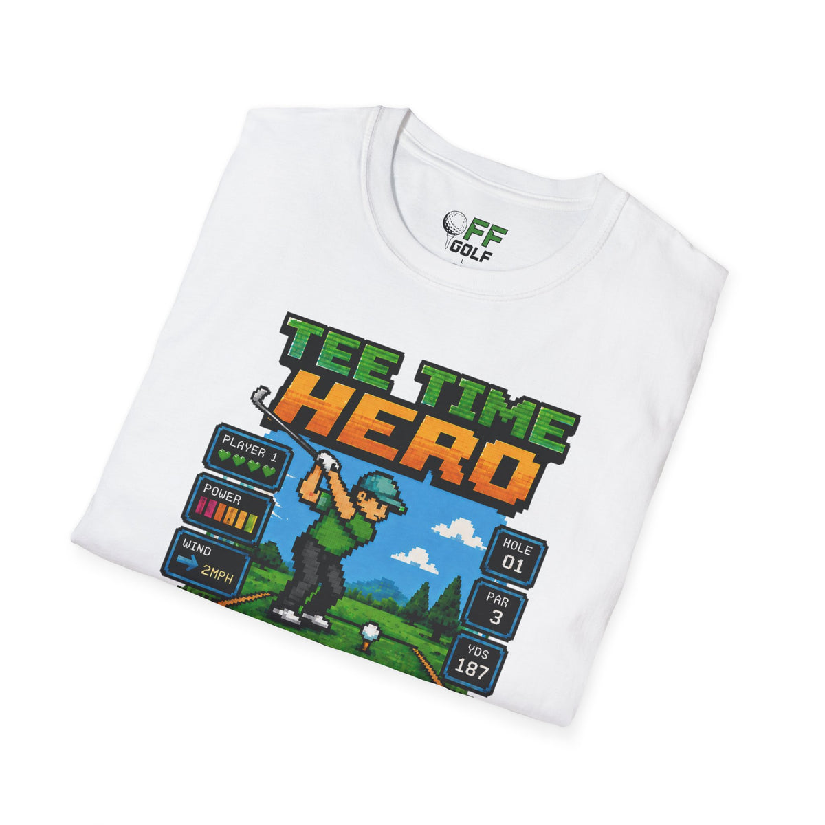 Golf T-Shirt — "Tee Time Hero" Pixel Golfing Tee (16 colors)