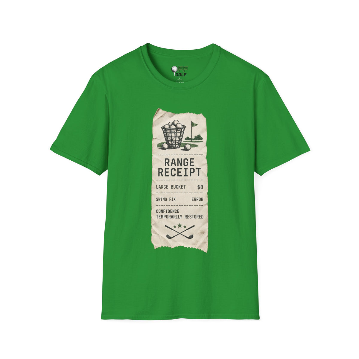 Golf Range Receipt T‑Shirt — Vintage Driving Range Graphic Tee (16 Colors)