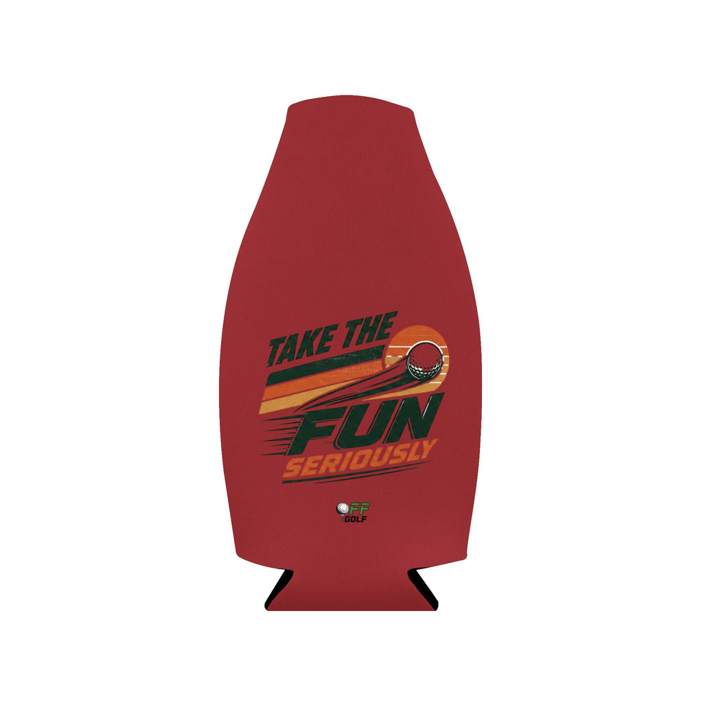 Zip-Up Bottle Cooler Sleeve — "Take the Fun Seriously" Golf Beverage Cooler - Red