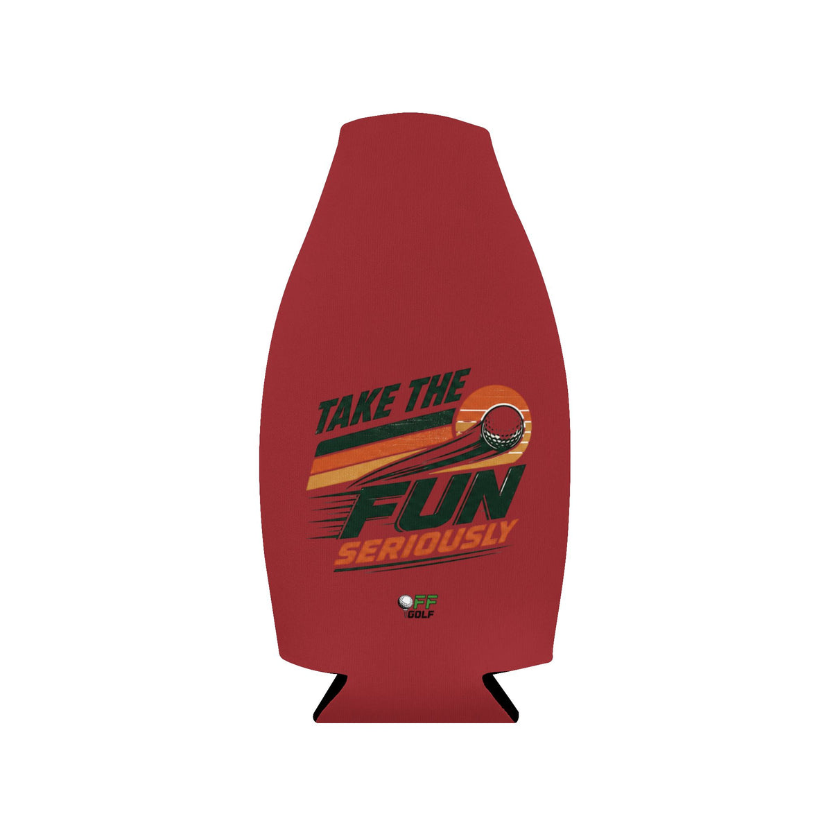 Zip-Up Bottle Cooler Sleeve — "Take the Fun Seriously" Golf Beverage Cooler - Red