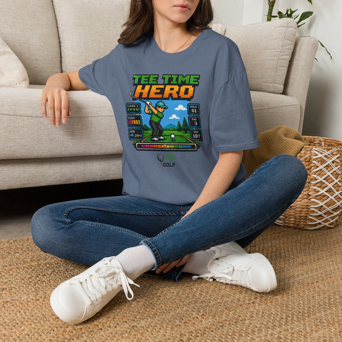 Golf T-Shirt — "Tee Time Hero" Pixel Golfing Tee (16 colors)