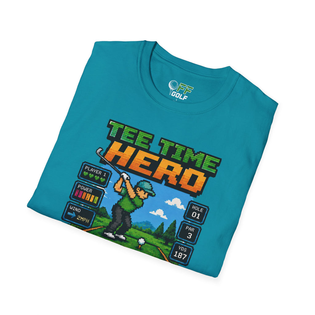 Golf T-Shirt — "Tee Time Hero" Pixel Golfing Tee (16 colors)