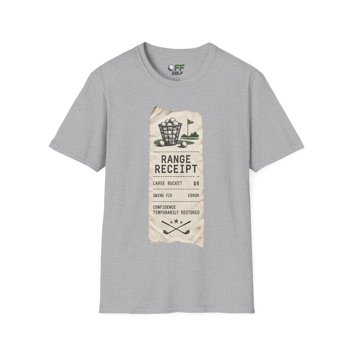 Golf Range Receipt T‑Shirt — Vintage Driving Range Graphic Tee (16 Colors)