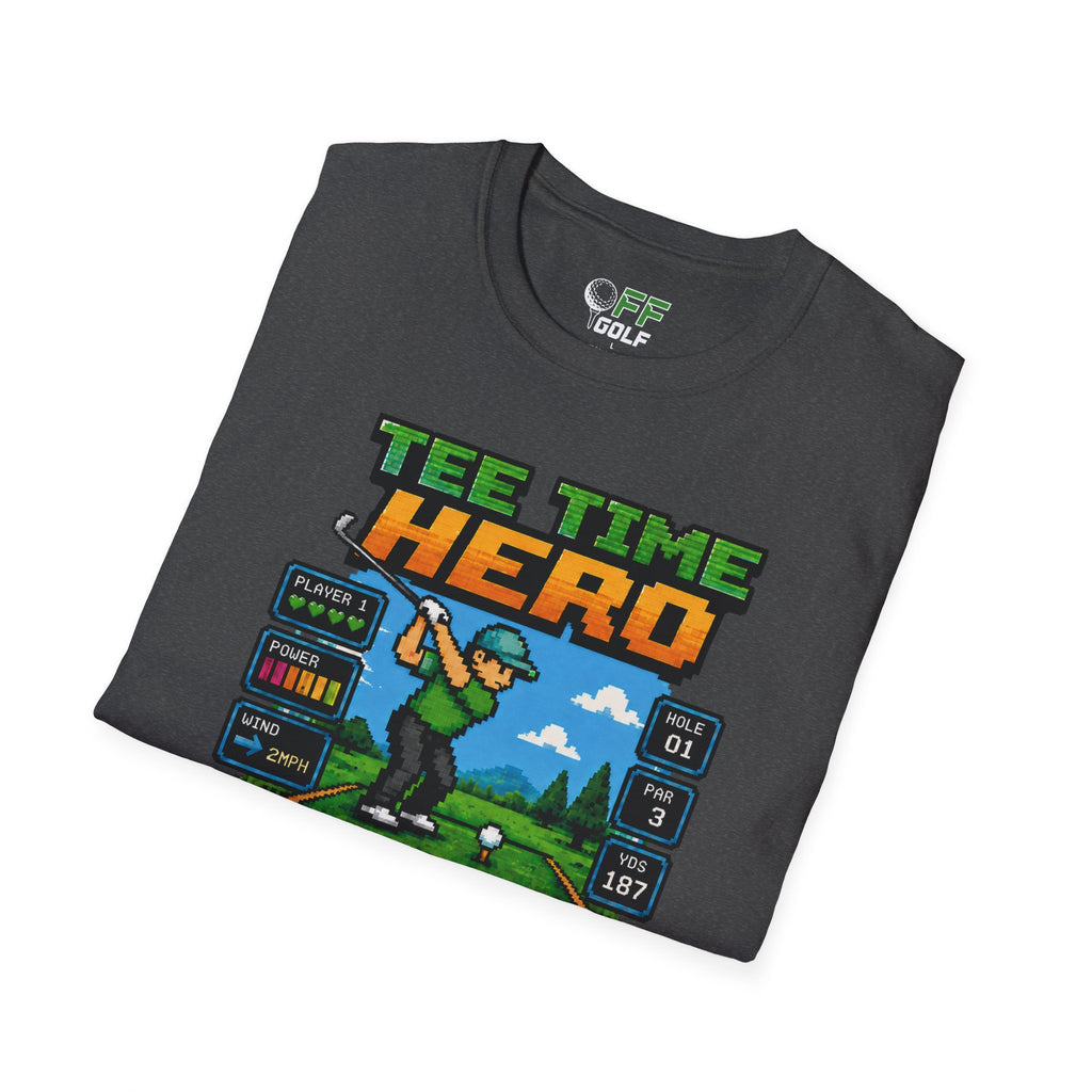 Golf T-Shirt — "Tee Time Hero" Pixel Golfing Tee (16 colors)
