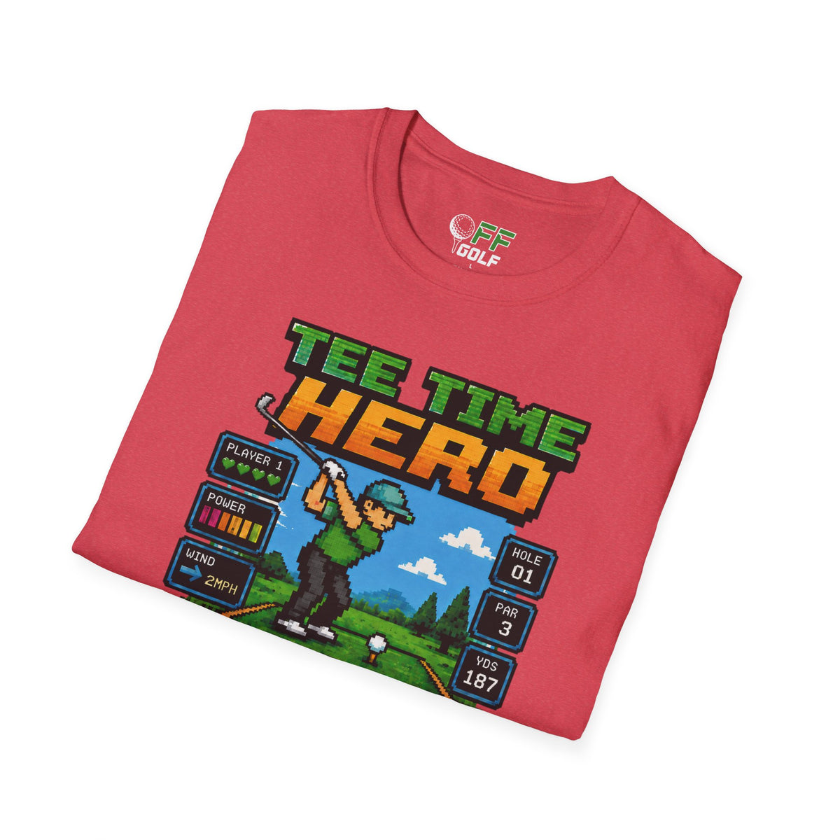 Golf T-Shirt — "Tee Time Hero" Pixel Golfing Tee (16 colors)