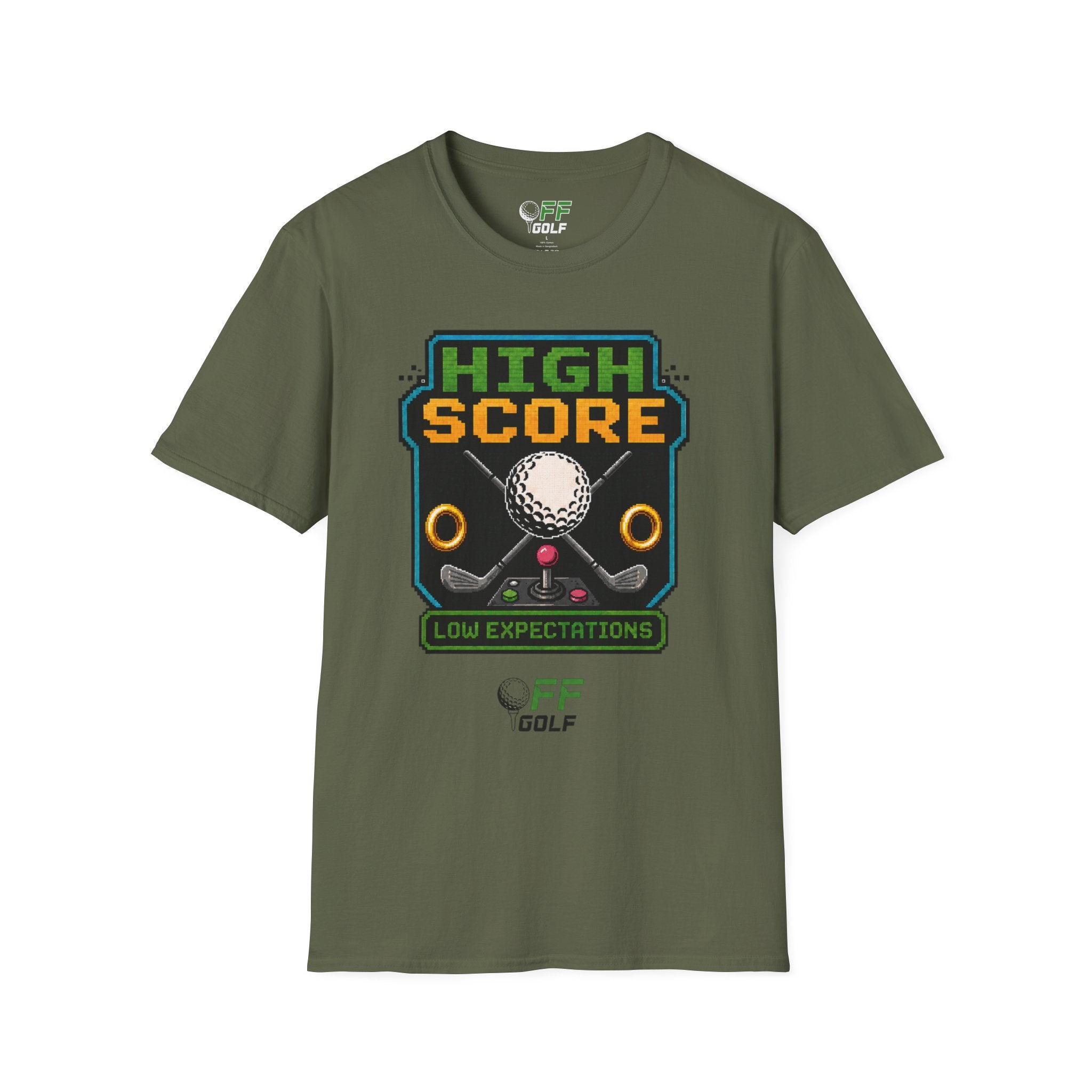 Golf T-Shirt — "High Score" Retro Arcade Pinball Golfing Tee (16 colors)