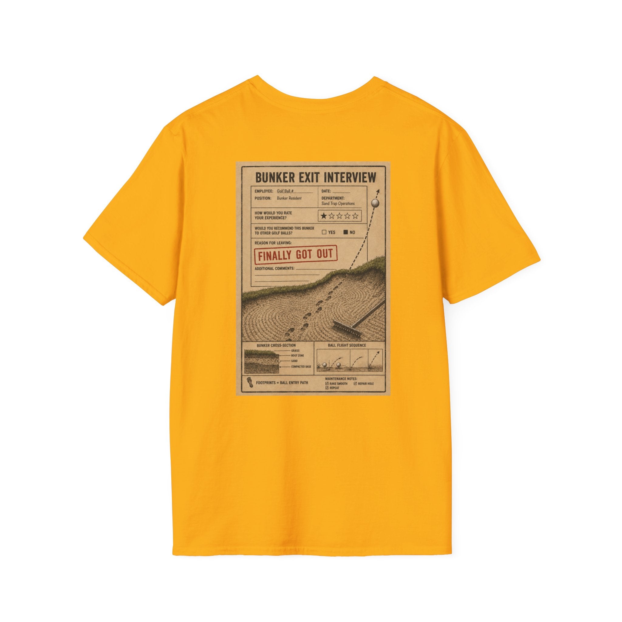 Bunker Exit Interview T-Shirt — Minimal Badge Graphic Tee (16 Colors)