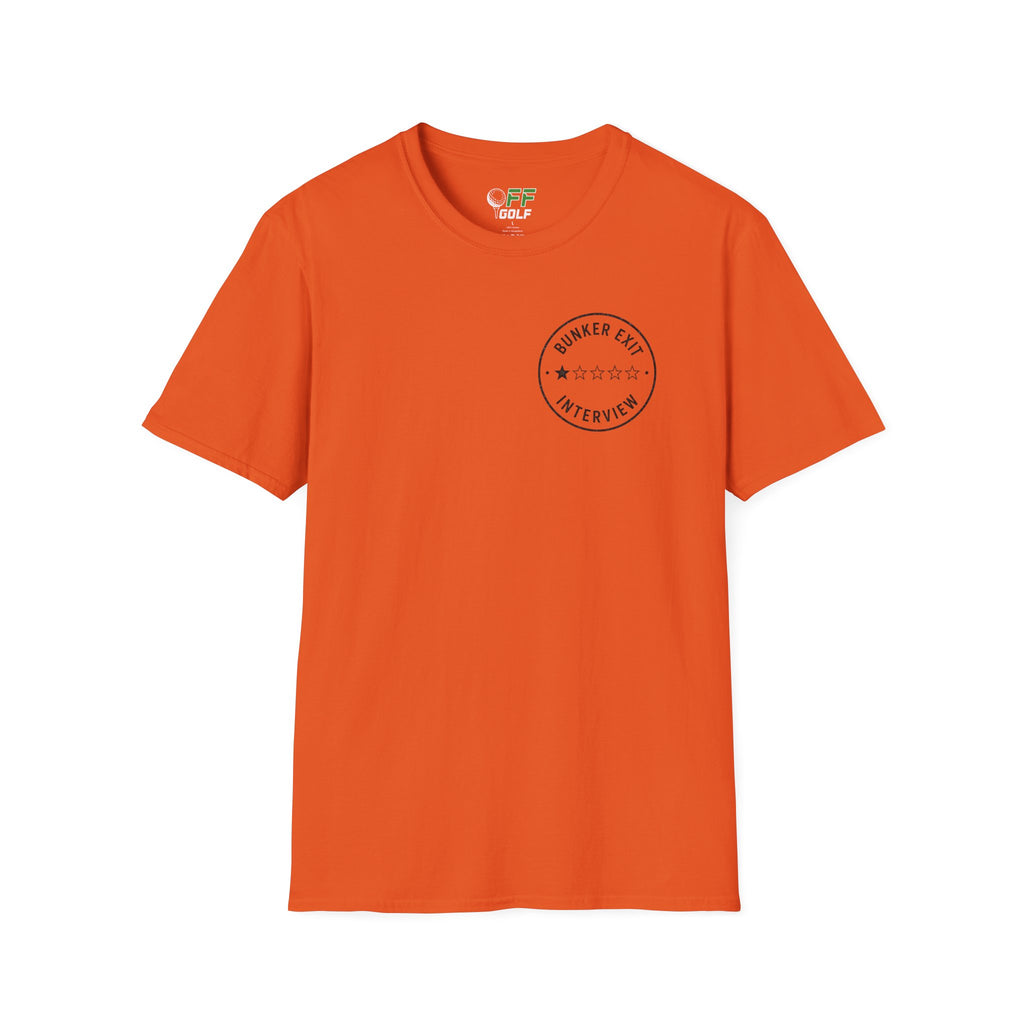 Bunker Exit Interview T-Shirt — Minimal Badge Graphic Tee (16 Colors)