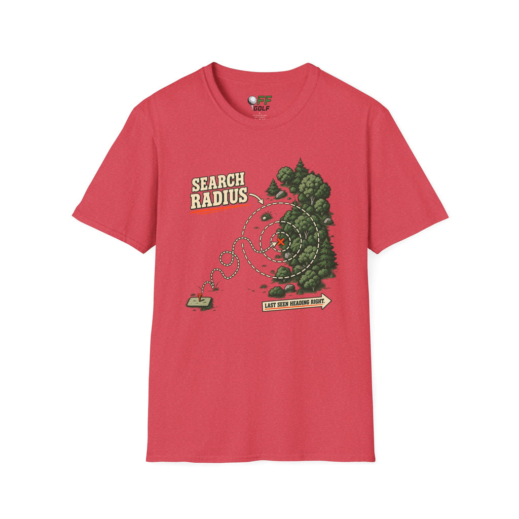 Golf Search Radius T-Shirt — Funny Golf Course Map Design (16 Colors)