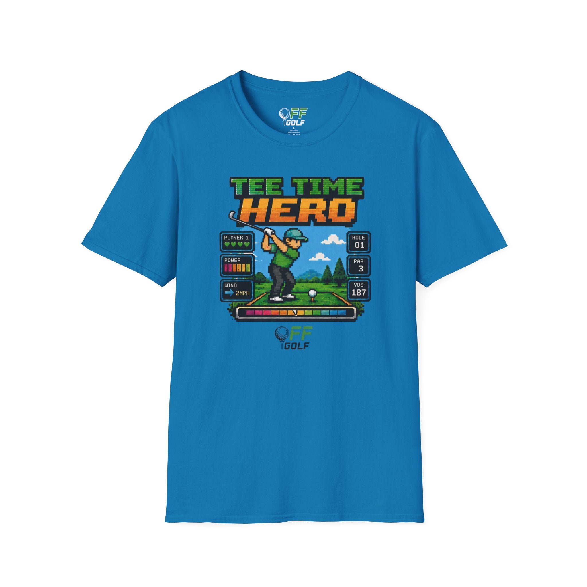 Golf T-Shirt — "Tee Time Hero" Pixel Golfing Tee (16 colors)