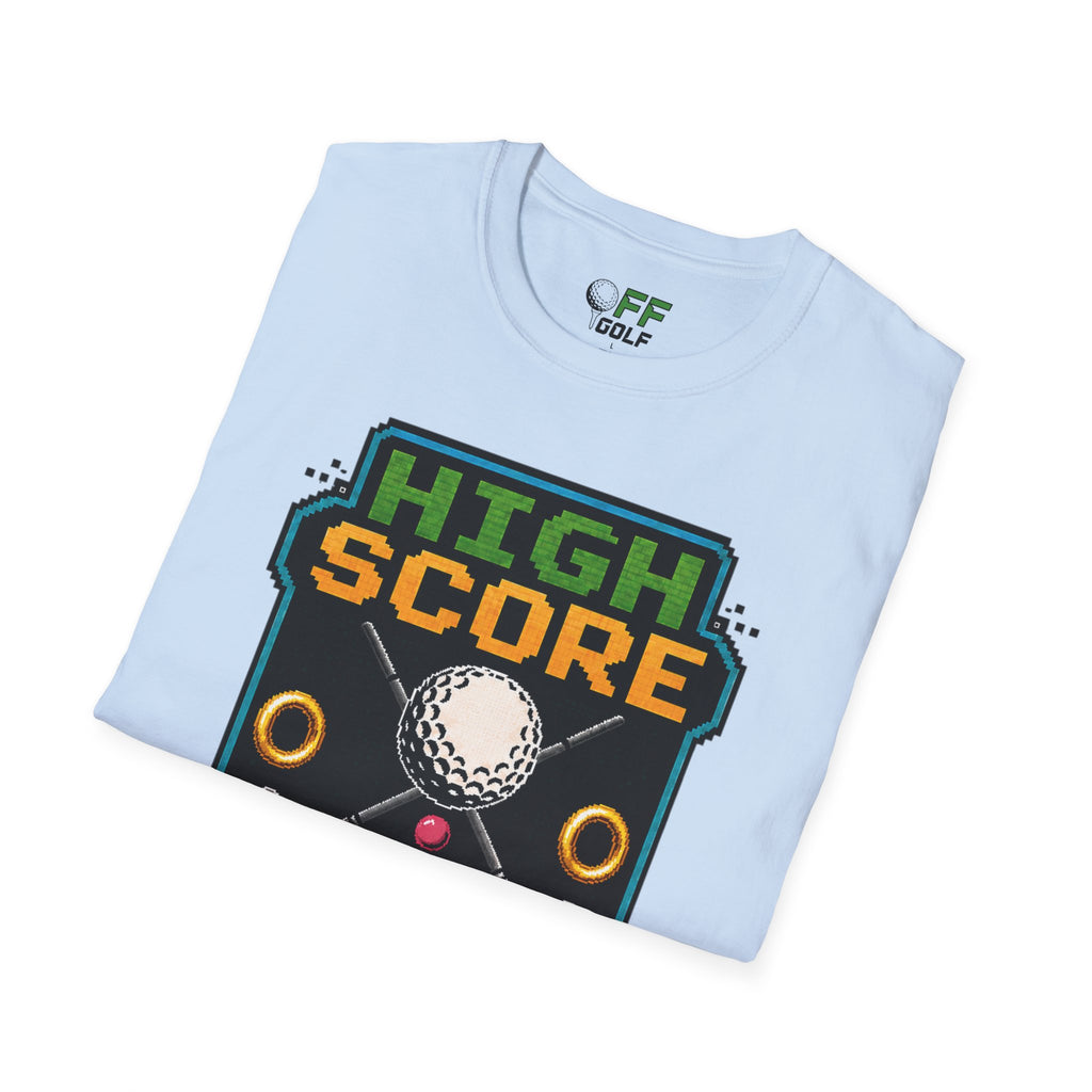 Golf T-Shirt — "High Score" Retro Arcade Pinball Golfing Tee (16 colors)