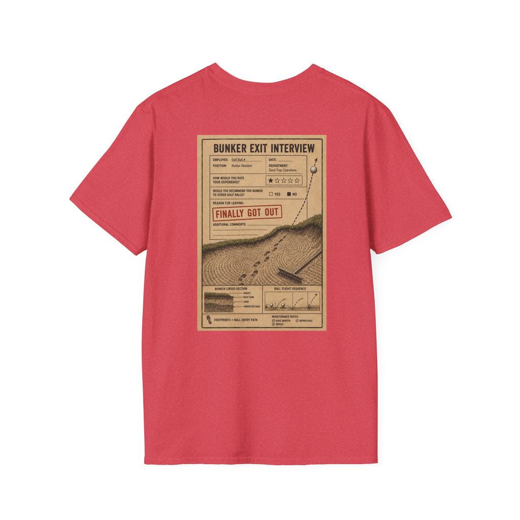 Bunker Exit Interview T-Shirt — Minimal Badge Graphic Tee (16 Colors)