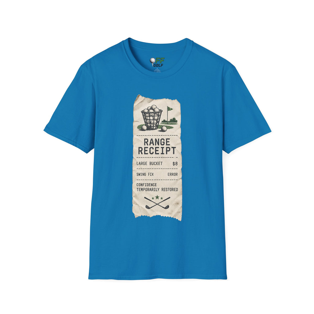 Golf Range Receipt T‑Shirt — Vintage Driving Range Graphic Tee (16 Colors)