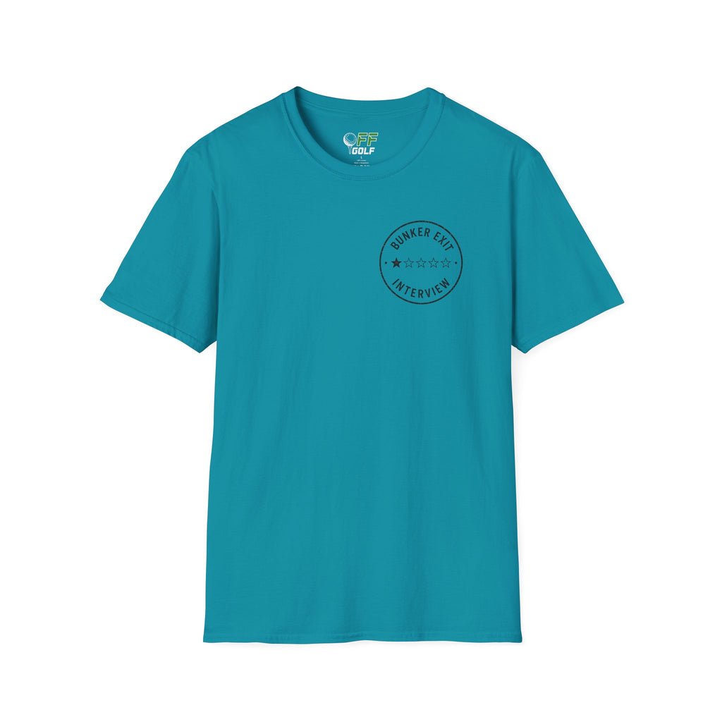 Bunker Exit Interview T-Shirt — Minimal Badge Graphic Tee (16 Colors)