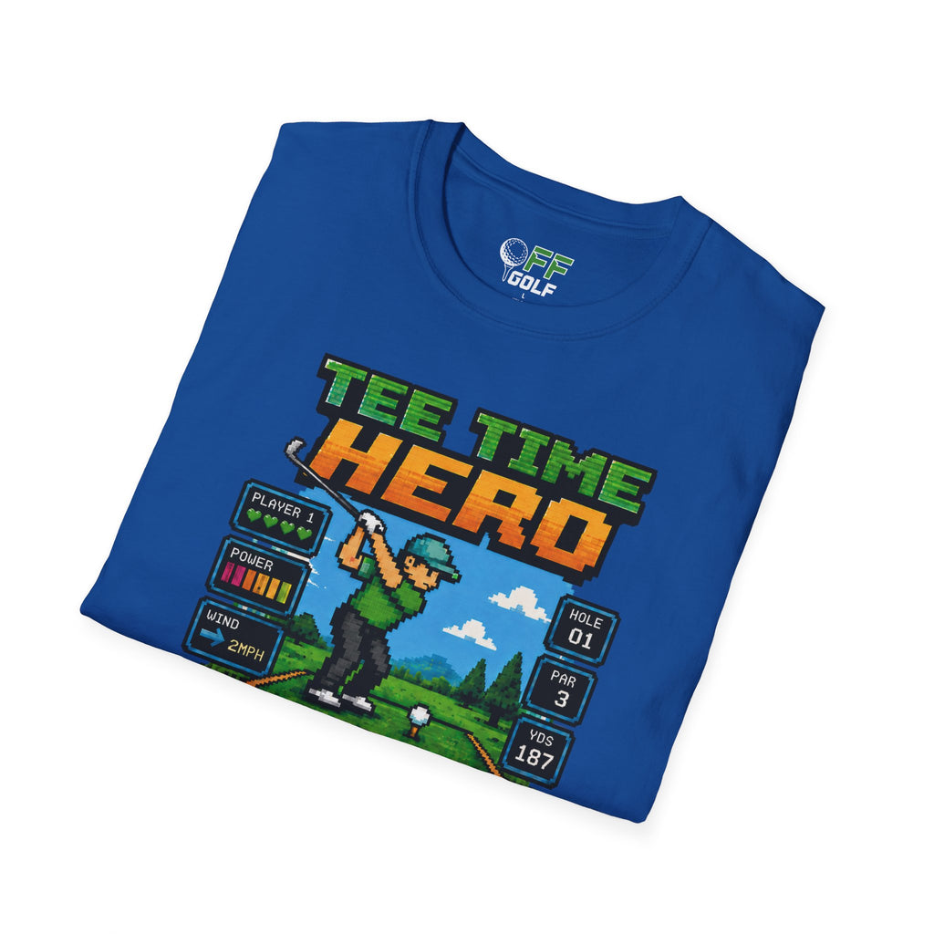 Golf T-Shirt — "Tee Time Hero" Pixel Golfing Tee (16 colors)