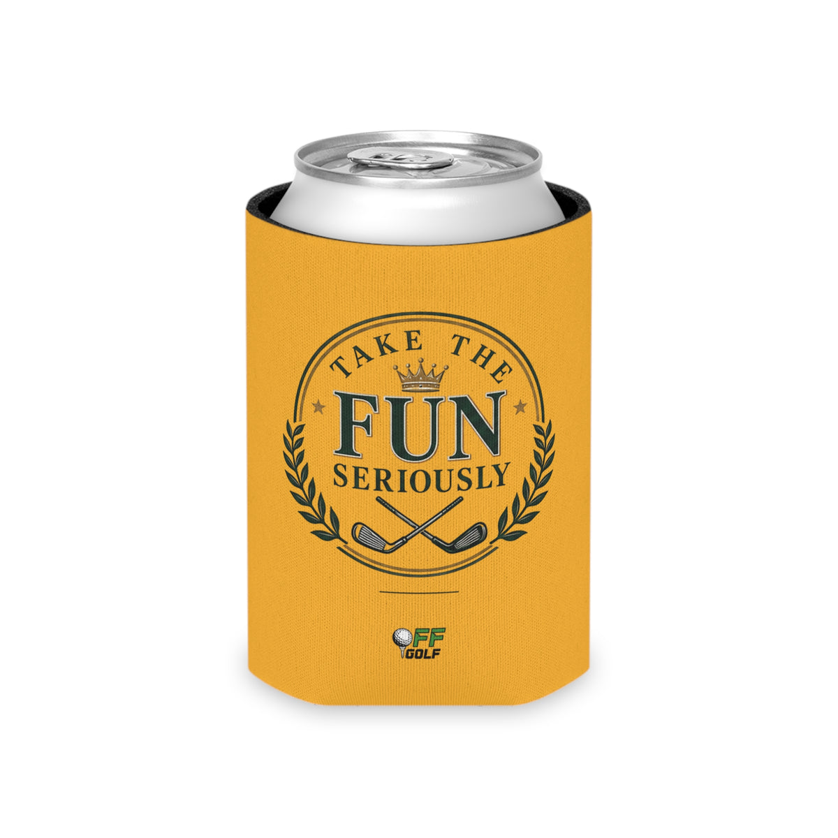 Can Cooler — 'Take the Fun Seriously' Beverage Cooler with QR Code Design - Gold