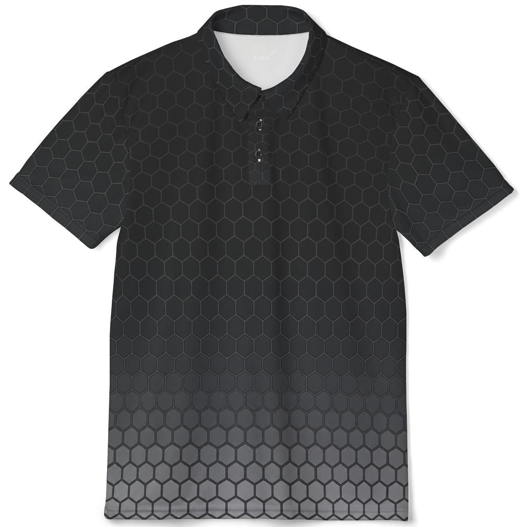 Golf Polo Shirt – Black Gradient Honeycomb Design Performance Polo Shirt