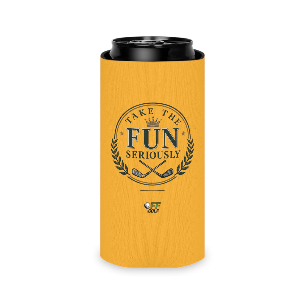 Can Cooler — 'Take the Fun Seriously' Beverage Cooler with QR Code Design - Gold