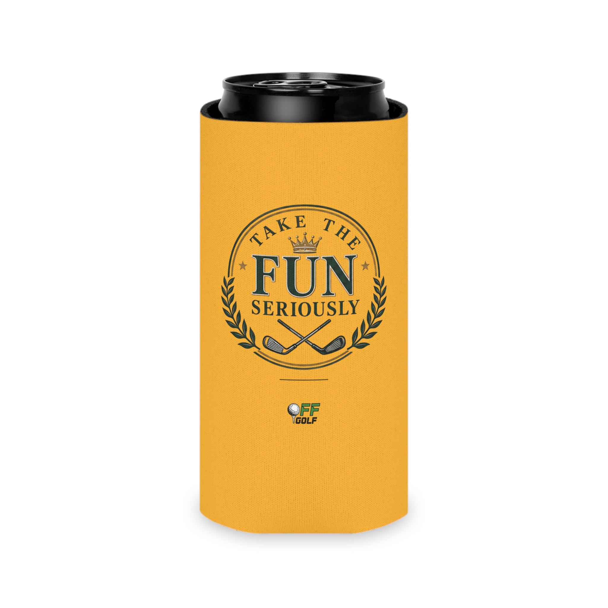 Can Cooler — 'Take the Fun Seriously' Beverage Cooler with QR Code Design - Gold