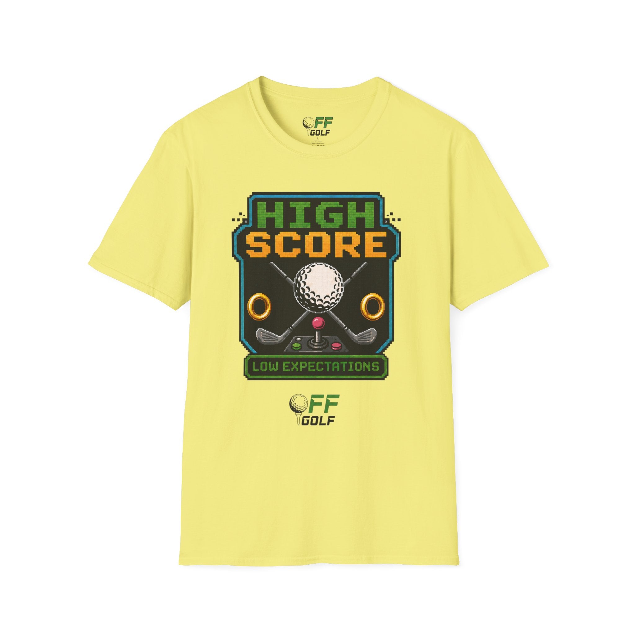 Golf T-Shirt — "High Score" Retro Arcade Pinball Golfing Tee (16 colors)