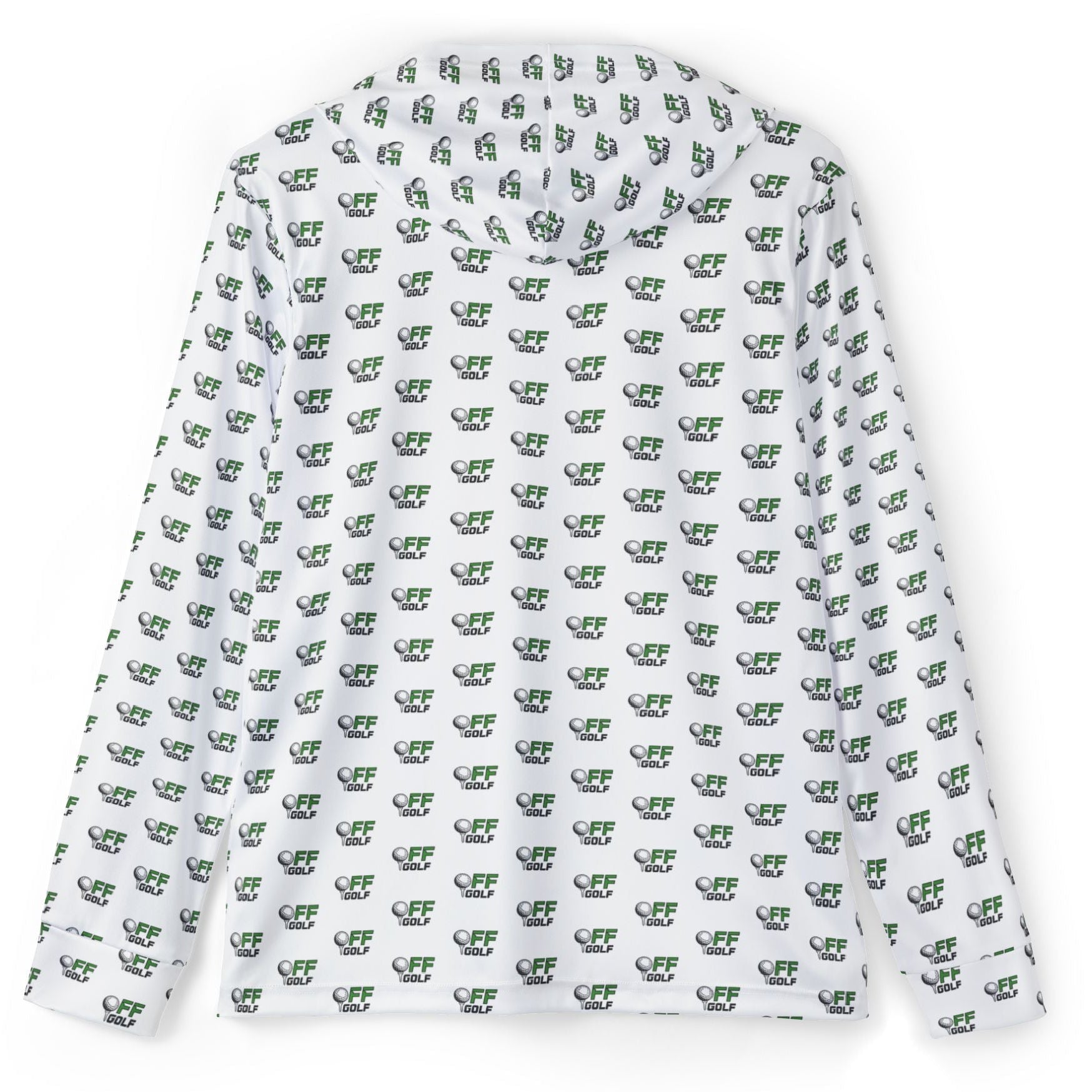 A white long-sleeve shirt with an all-over repeating pattern of small green crocodile illustrations, shown against a plain white background.