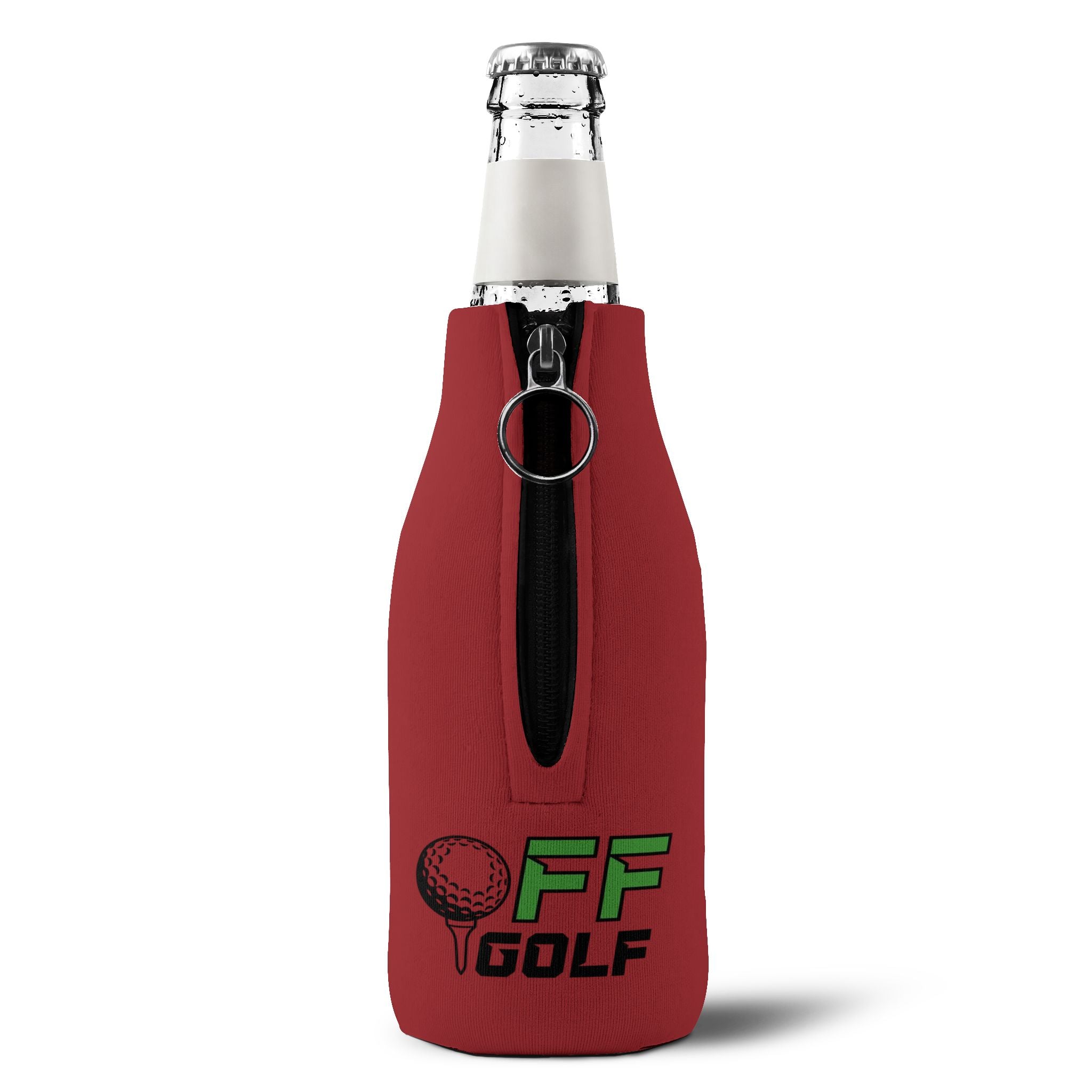 Zip-Up Bottle Cooler Sleeve — "Take the Fun Seriously" Golf Beverage Cooler - Red