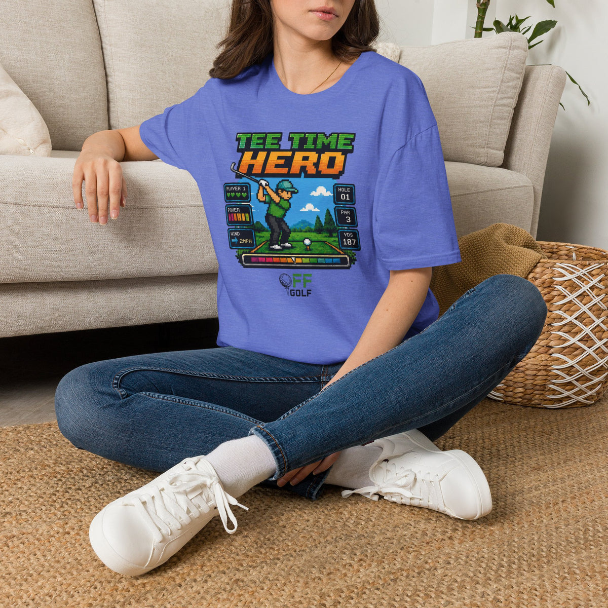 Golf T-Shirt — "Tee Time Hero" Pixel Golfing Tee (16 colors)